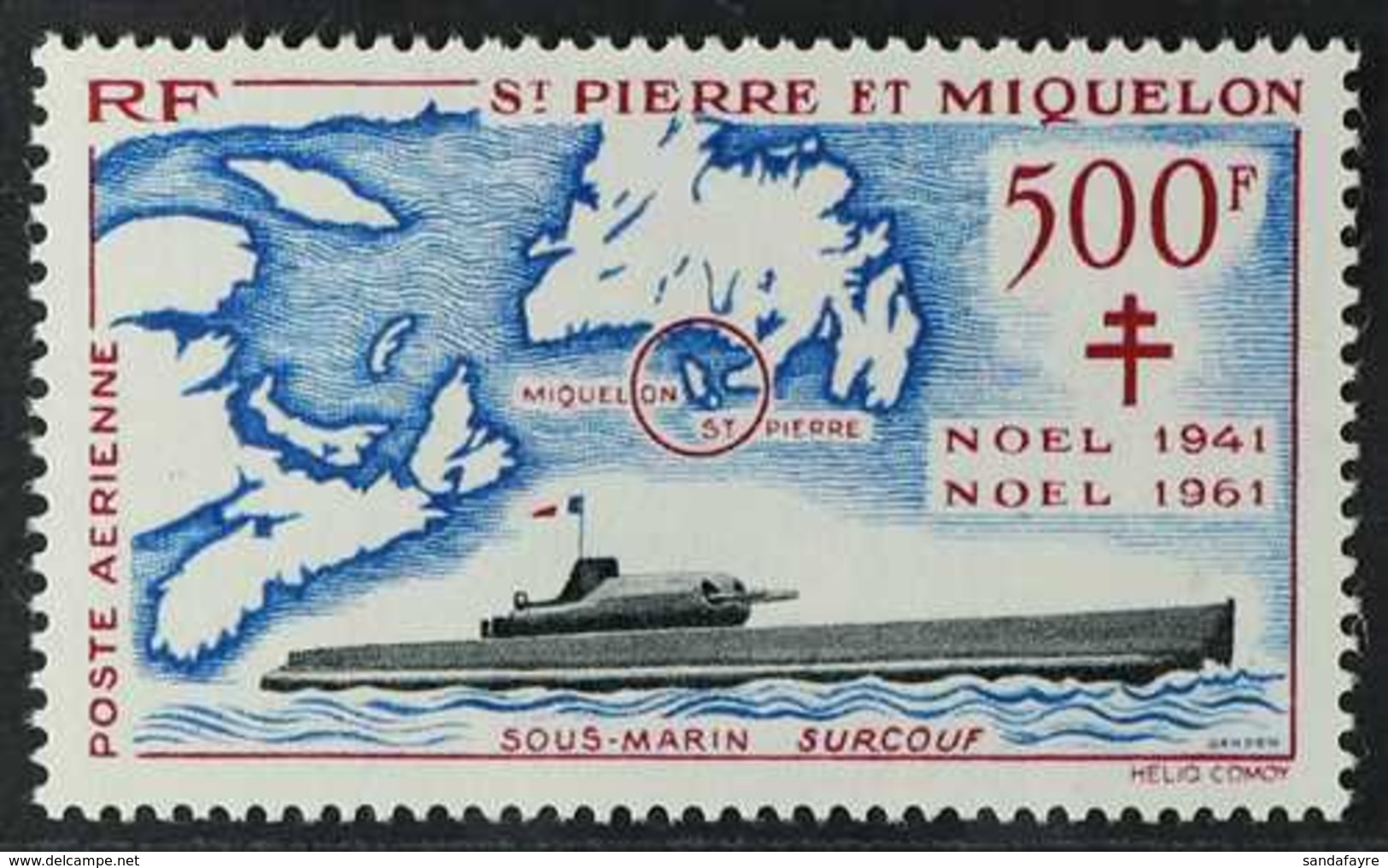 SAINT-PIERRE ET MIQUELON 1962 500f Air Adherence To Free French Government (Yvert 28, SG 420), Superb Never Hinged Mint, - Andere & Zonder Classificatie