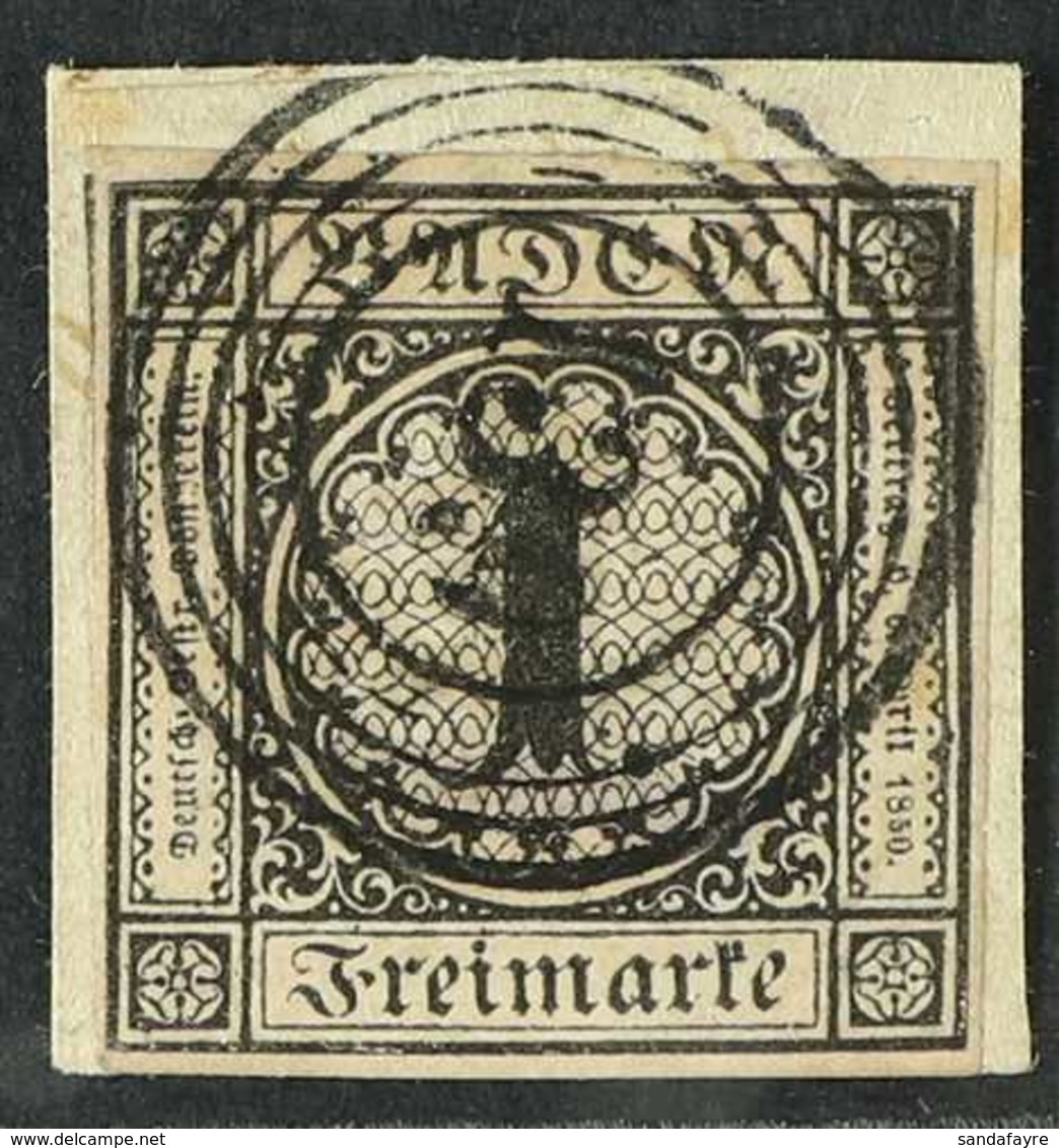 BADEN 1851 1kr Black On Pale Brown, Mi 1b, Superb Used On Piece With "139" In Circles Cancel. For More Images, Please Vi - Other & Unclassified