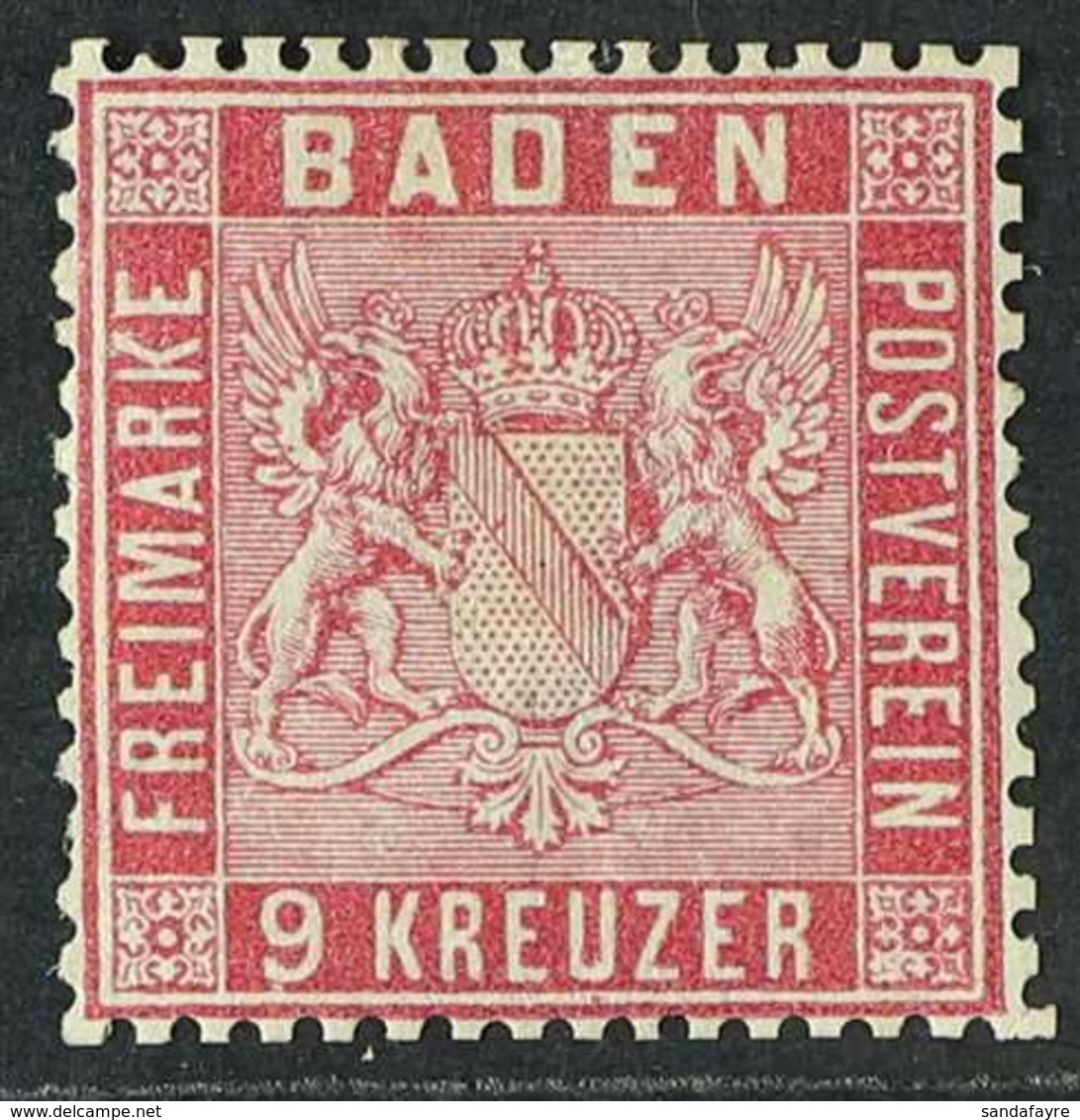 BADEN 1860 9kr Carmine, Perf 13½, Mi 12, Very Fine Mint Og. For More Images, Please Visit Http://www.sandafayre.com/item - Andere & Zonder Classificatie