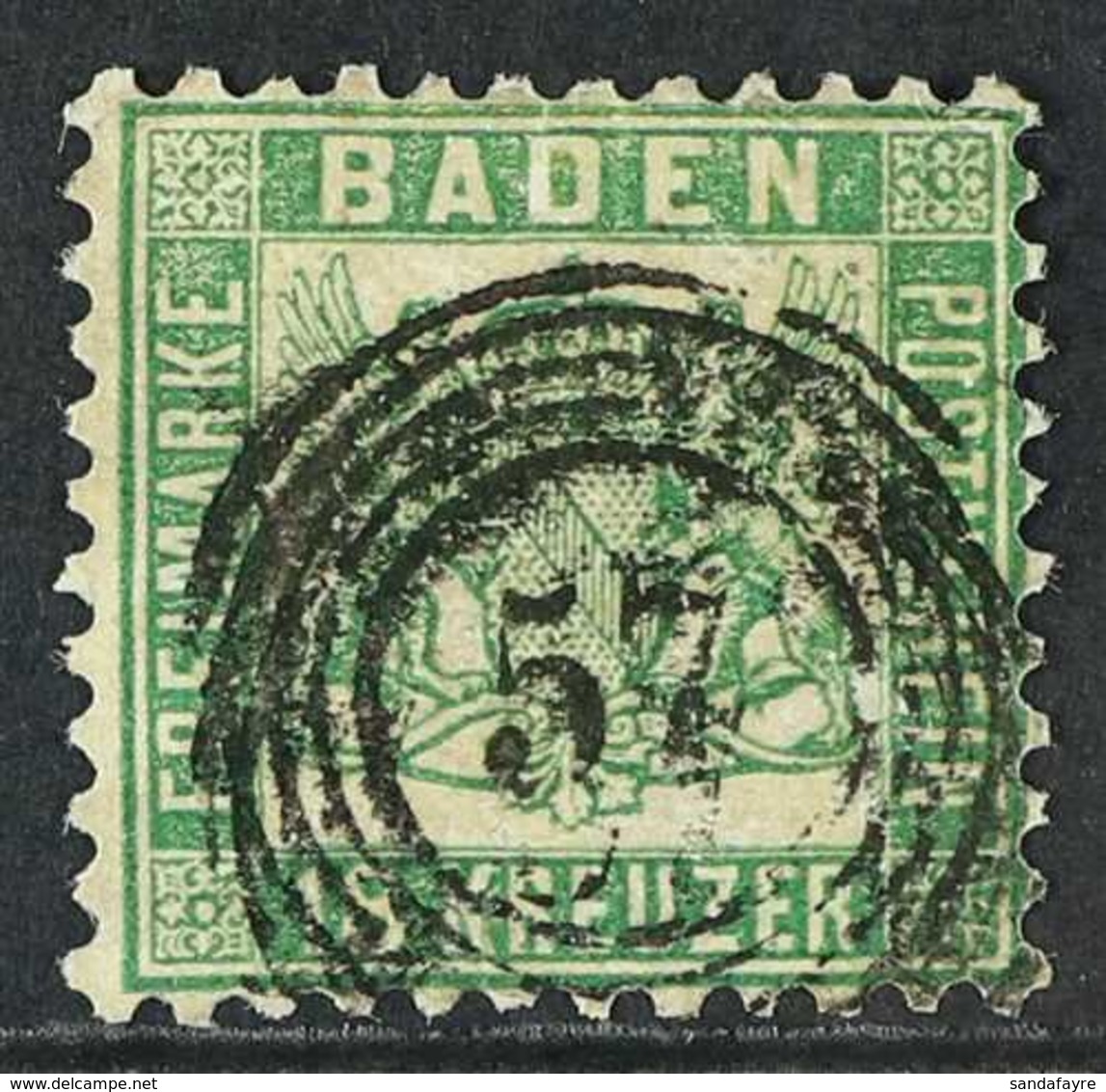 BADEN 1862 18kr Deep Green, Perf 10, Mi 21b, Used. Tiny Repair But Very Scarce Used. Signed Pfenniger. For More Images,  - Andere & Zonder Classificatie