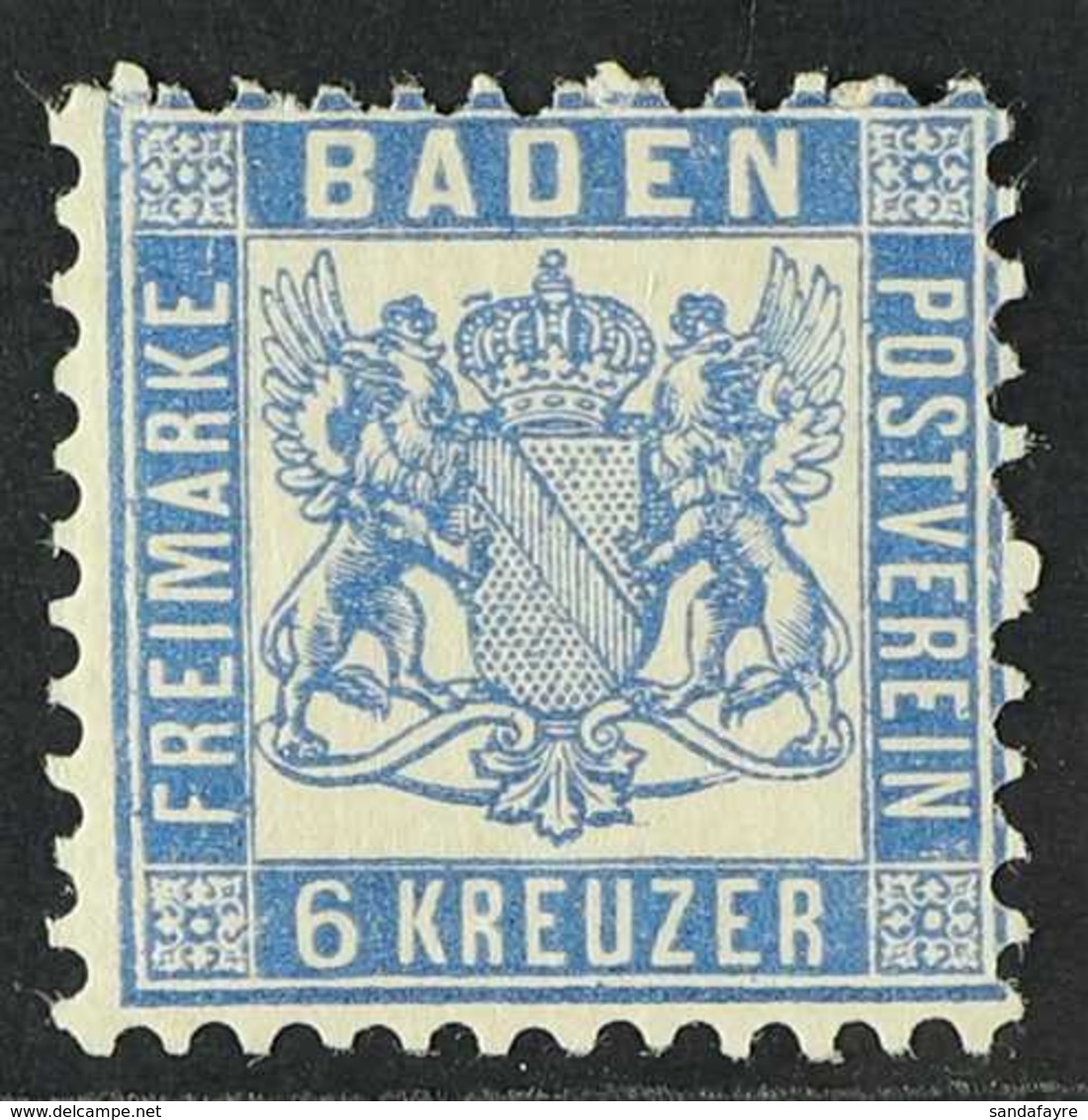 BADEN 1862 6kr Prussian Blue, Mi 19b, Fine And Fresh Mint, Tiny Hinge Thin. For More Images, Please Visit Http://www.san - Other & Unclassified