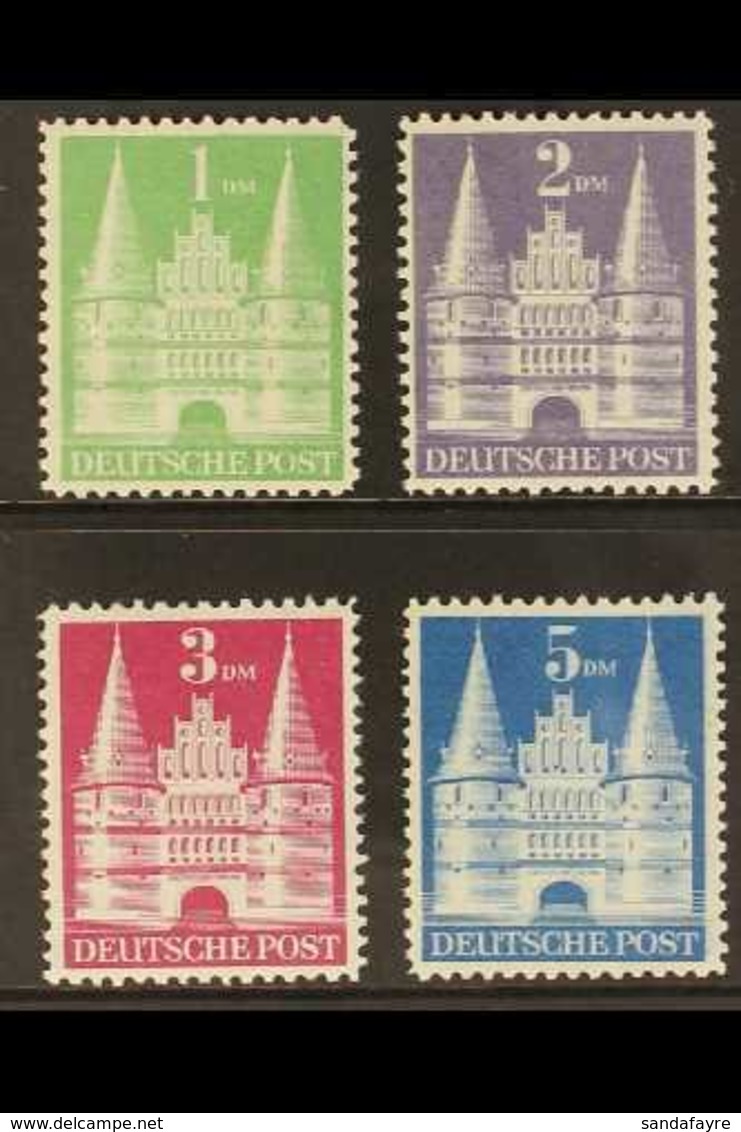 BRITISH AND AMERICAN ZONES 1948-50 Buildings 1dm, 2dm, 3dm, And 5dm Top Values, Perf 11, Type I, Michel 97 Iwg/100 Iwg O - Other & Unclassified