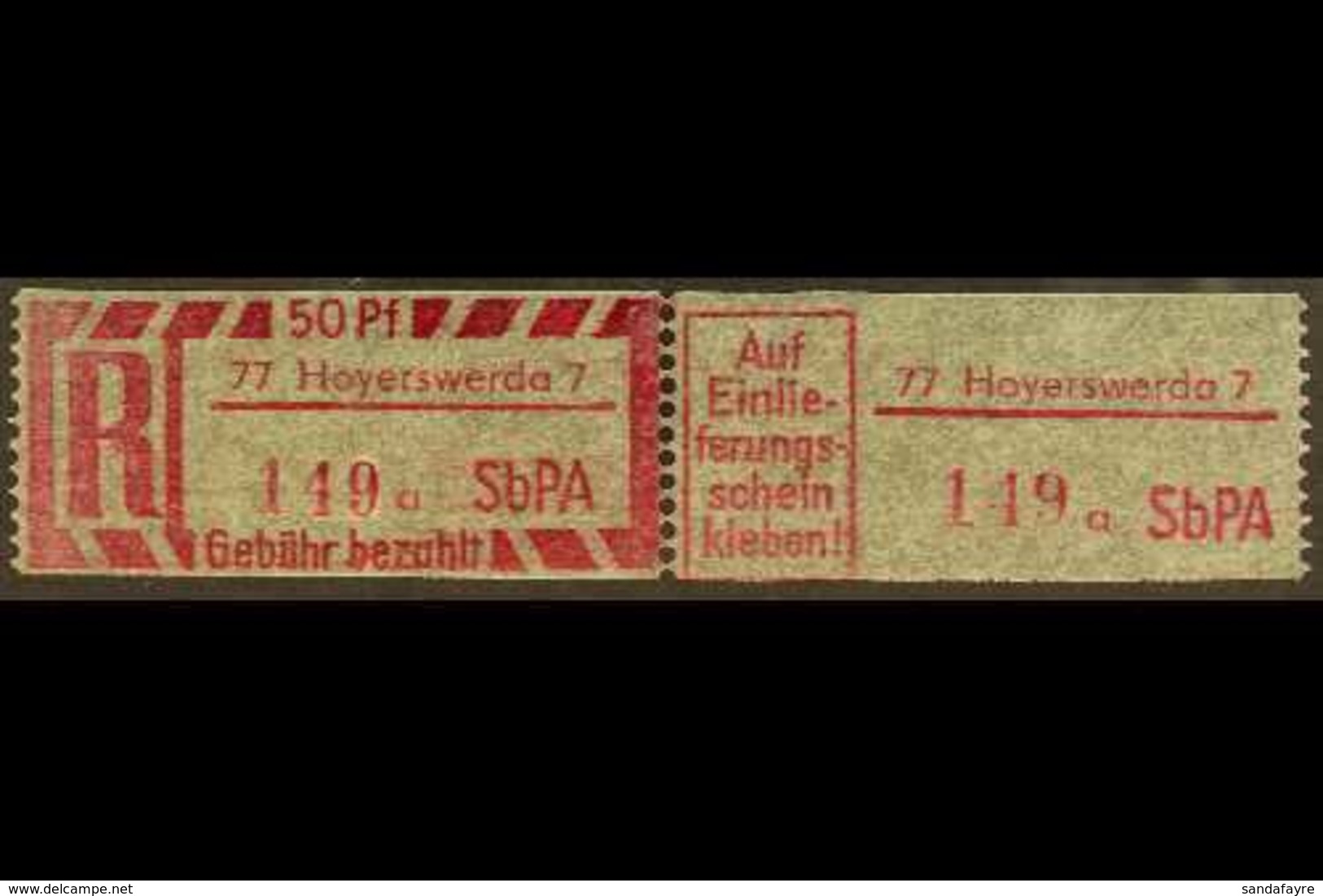 REGISTRATION STAMP (EINSCHREIBEMARKE) 1968 50pf Rose-carmine Perf 12½ With '77 Hoyerswerda 7' Local Postcode, Michel 2 C - Andere & Zonder Classificatie