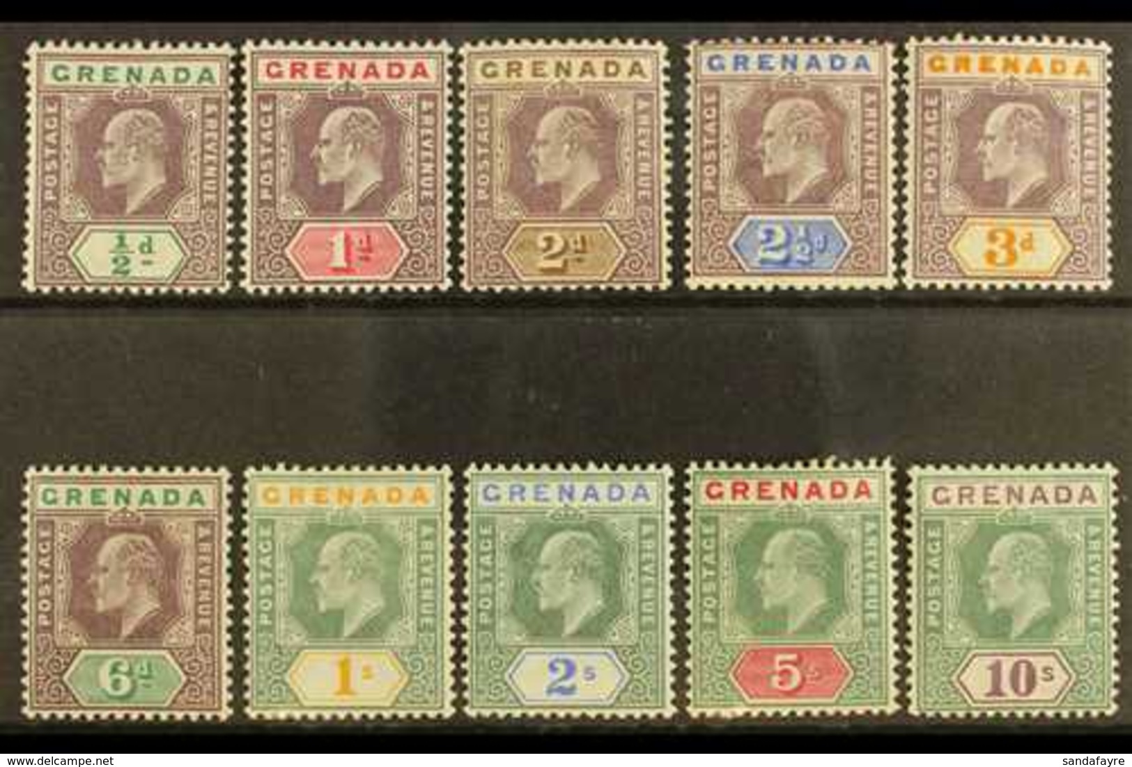 1902 1902 Complete Definitive Set, SG 57/66, Fine Mint. (10 Stamps) For More Images, Please Visit Http://www.sandafayre. - Grenada (...-1974)