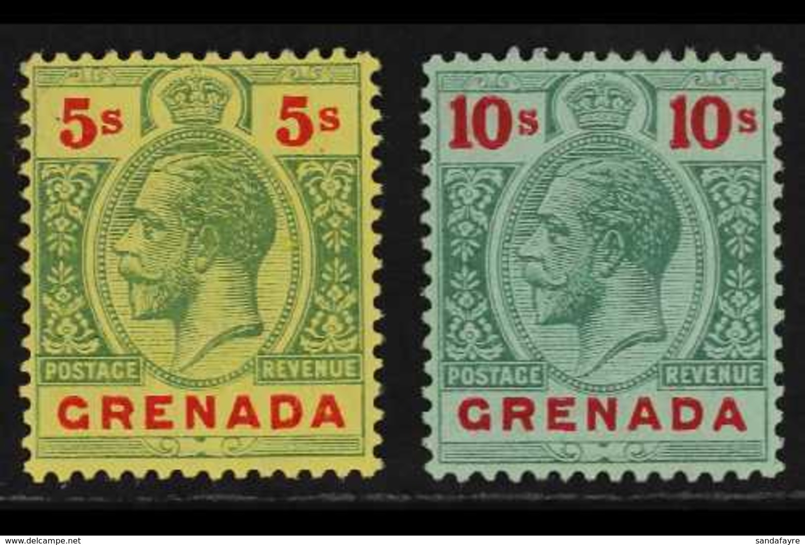1913-22 5s Green & Red On Yellow And 10s Green & Red On Green Top Values, SG 100/01, Superb Mint, Very Fresh. (2 Stamps) - Grenade (...-1974)