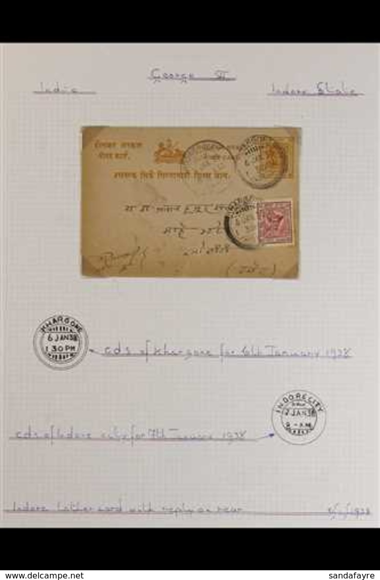 INDORE 1938-45 POSTAL STATIONARY CARD GROUP Neatly Presented On Informative Written Up Pages, Each Card Uprated With Var - Andere & Zonder Classificatie