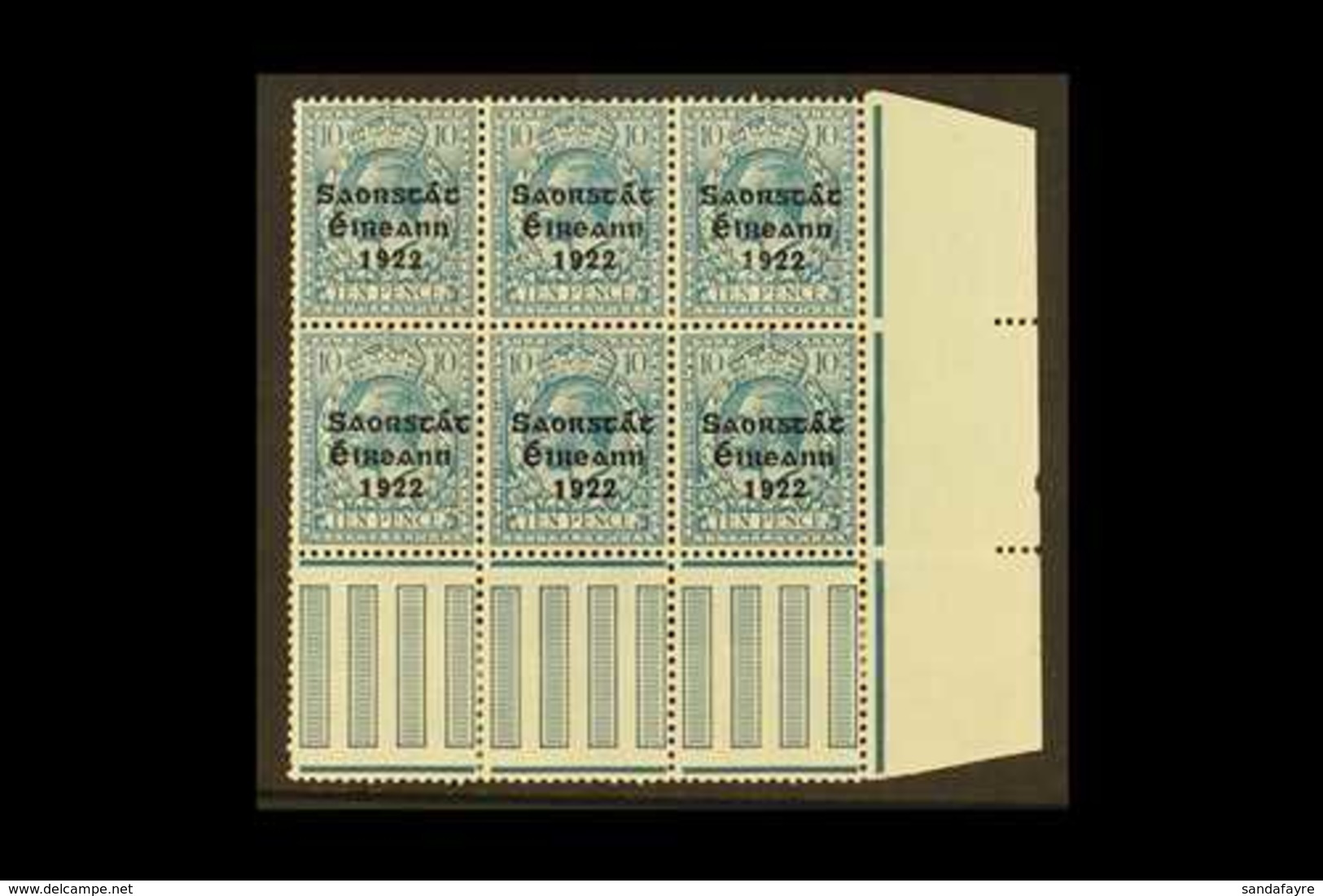 1922-23 VARIETY 10d Turquoise Blue (SG 62) Marginal Corner Pane Multiple Of 6 Stamps,  incorporates "S Over E" Variety,  - Sonstige & Ohne Zuordnung