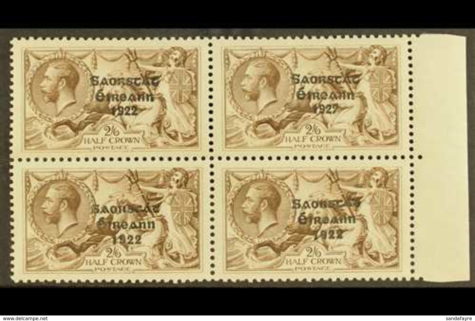 1925 2s 6d Chocolate Brown, SG 83, Marginal Block Of 4 Showing The Variety "Wide And Narrow Date" As 2 Vertical Pairs, S - Andere & Zonder Classificatie