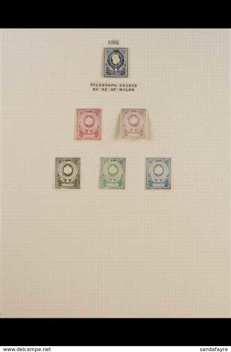 1863 TELEGRAPH STAMPS ESSAYS Superb Collection Of Essays Incl Re Of Milan Featuring The King's Head Or Arms Of Savoy, An - Sin Clasificación