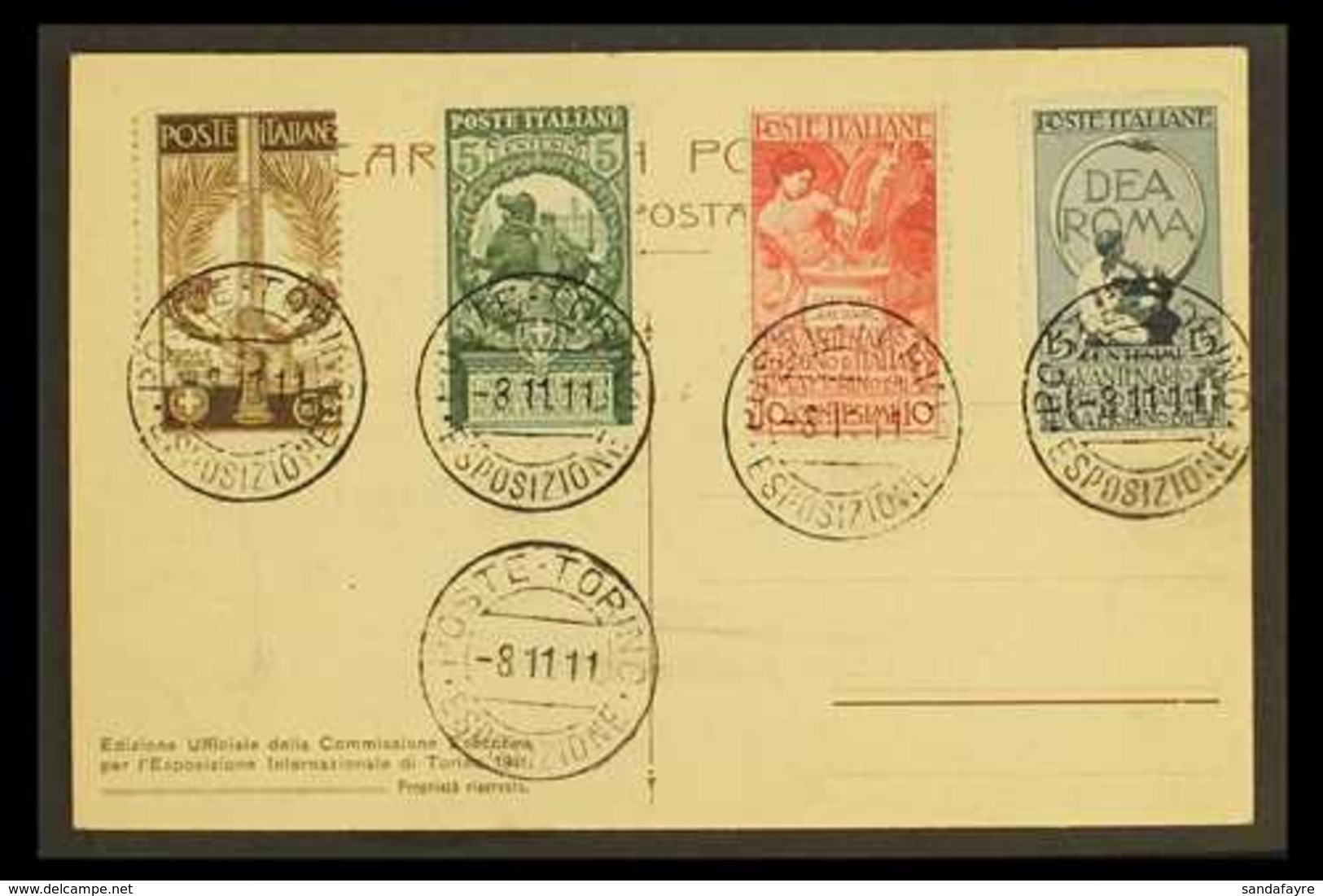 1911 Jubilee Complete Set (SG 86/89, Sassone 92/95), Fine Used On Unaddressed Postcard Tied By "Poste Torino Esposizione - Unclassified