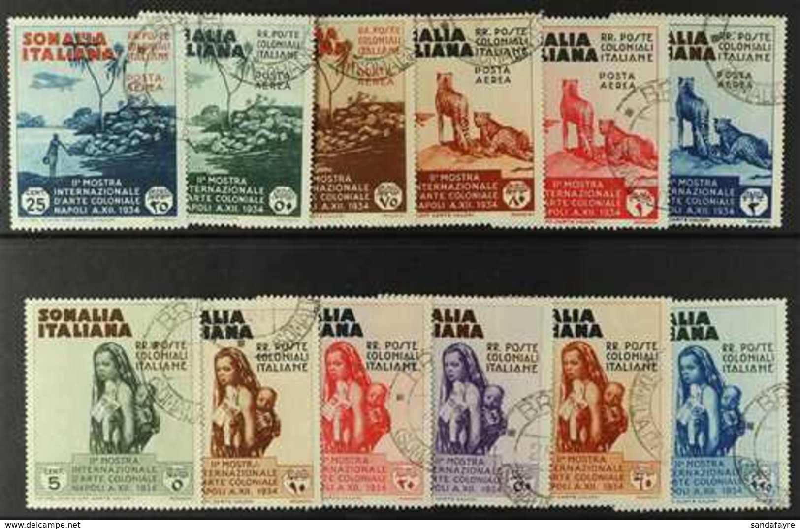 SOMALIA 1934 Colonial Exhibition Complete Set Including Airs (Sassone 193/98 & A1/6, SG 187/98), Very Fine Cds Used, Fre - Andere & Zonder Classificatie