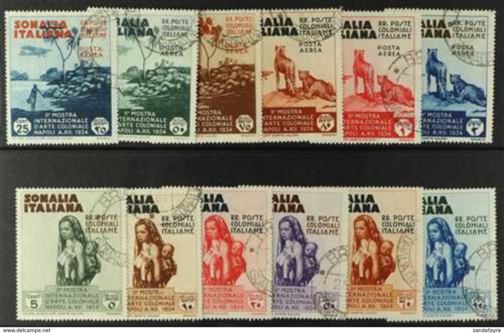 SOMALIA 1934 Colonial Exhibition Complete Set Including Airs (Sassone 193/98 & A1/6, SG 187/98), Very Fine Cds Used, Fre - Other & Unclassified