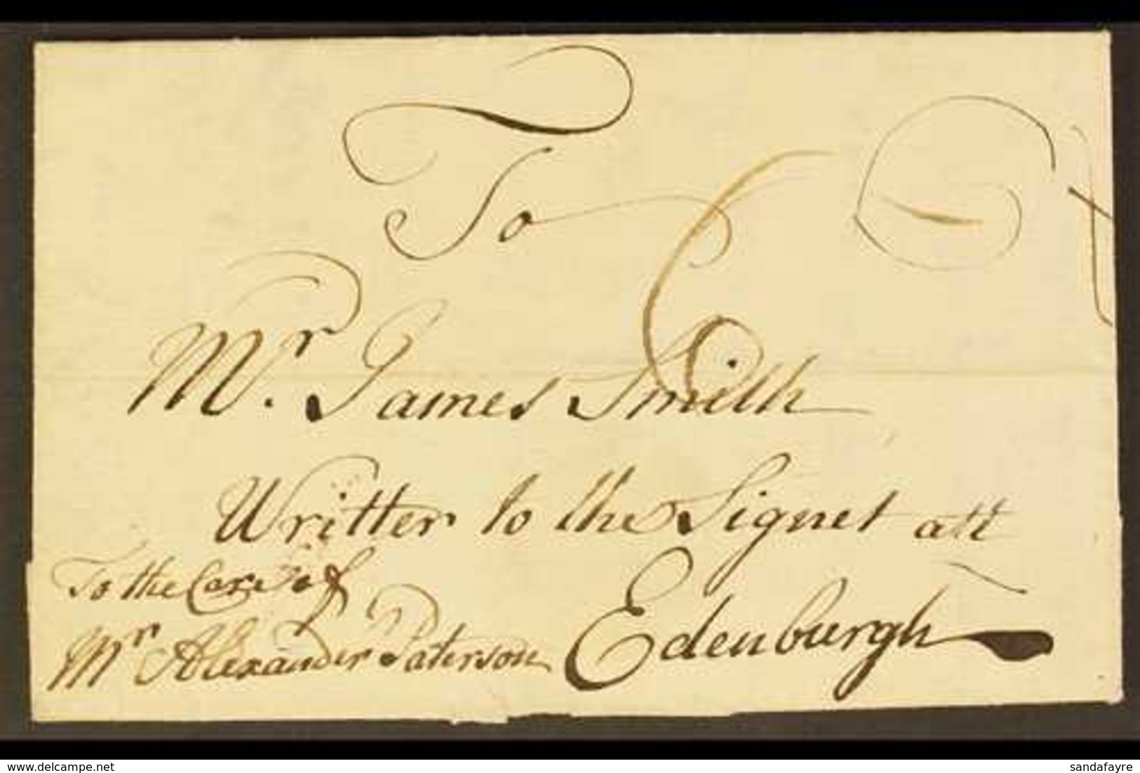 1760 (1 Aug) Entire Letter From Westmoreland Addressed To Edinburgh, Showing Rate Mark In Pen At Front And "6 DE" Bishop - Jamaica (...-1961)