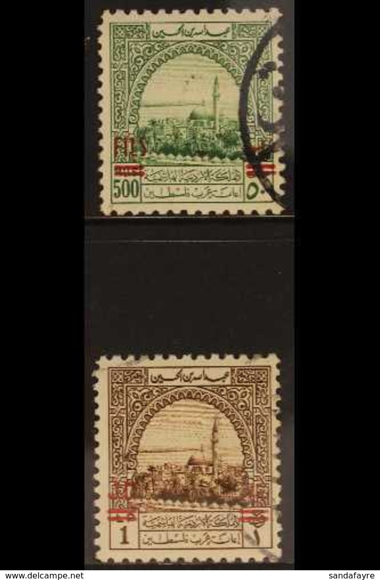 1952 OBLIGATORY TAX USED TOP VALUES. 500f On 500m Green & 1d On £1 Brown, SG T343/T344, Very Fine Cds Used (2 Stamps) Fo - Jordanië