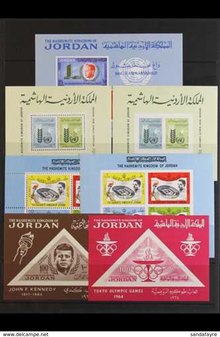 1962-67 NHM MINIATURE SHEETS. An ALL DIFFERENT Selection That Includes  the 1964 Kennedy 100f M/s, 1964 Olympics 100f M/ - Jordanië