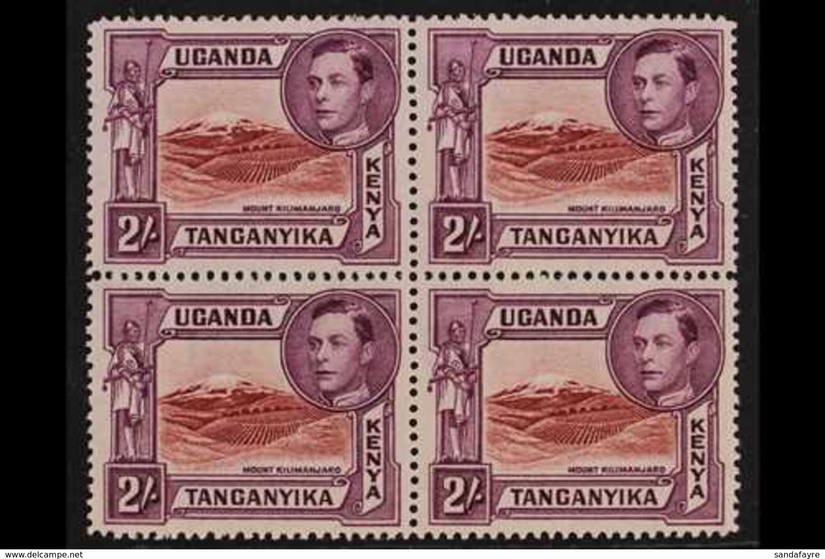 1938 2s Lake Brown And Brown Purple, Perf 14, Geo VI, SG 146a, Superb Never Hinged Mint Block Of 4. For More Images, Ple - Vide