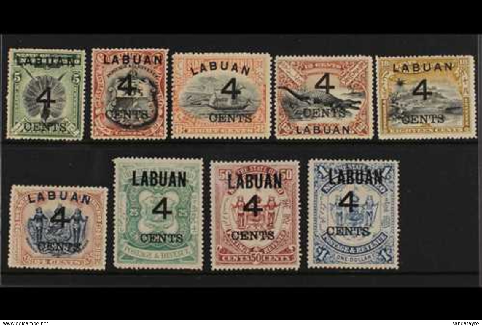 1899 Pictorial Set Bearing 4 CENTS Surcharges,  SG 102/110, Fine Mint. (9 Stamps) For More Images, Please Visit Http://w - Noord Borneo (...-1963)
