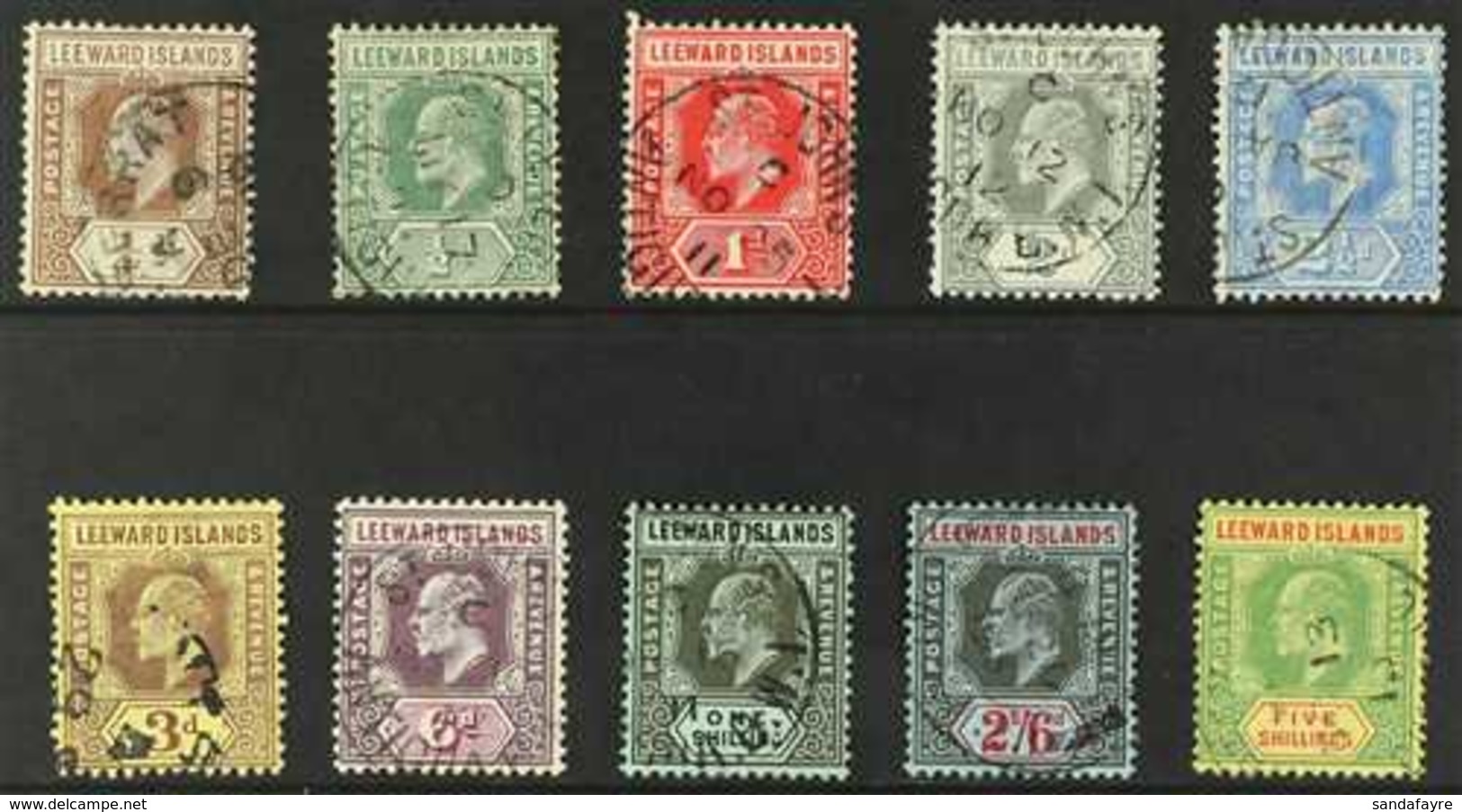 1907-11 Complete New Colours Set, SG 36/45, Superb Cds Used. (10 Stamps) For More Images, Please Visit Http://www.sandaf - Leeward  Islands