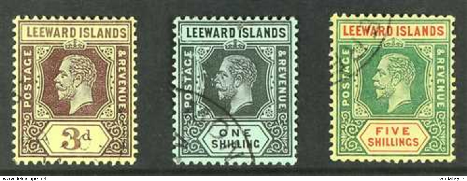 1912-22 3d, 1s And 5s White Backs, SG 51a, 54a, And 57a, Fine Correct Montserrat Cds Used. A Scarce Trio. (3 Stamps) For - Leeward  Islands