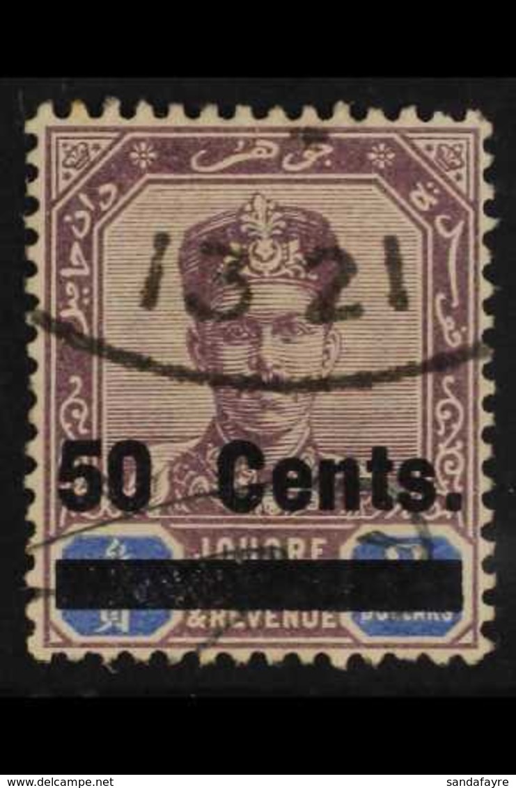 JOHORE 1903 50c On $3 Dull Purple & Blue, SG 56, Very Fine Used For More Images, Please Visit Http://www.sandafayre.com/ - Andere & Zonder Classificatie