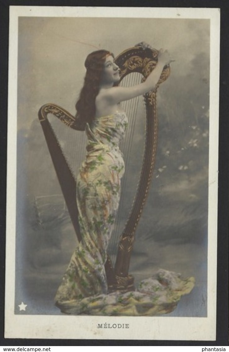 Jolie Femme Avec Harpe - Woman With Harpe - " MELODIE " - Ancien Cpa - Old Postcard - Women