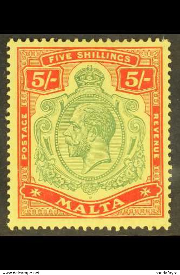 1914-21 KGV 5s Green And Red/yellow, SG 88, Very Fine Mint. For More Images, Please Visit Http://www.sandafayre.com/item - Malta (...-1964)