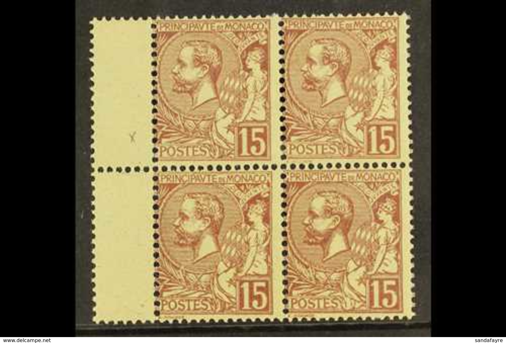 1901 15c Purple-brown On Yellow Prince Albert With IMPRINT OMITTED Variety, Maury 24a, In Nhm Block With 3 Normal Stamps - Andere & Zonder Classificatie