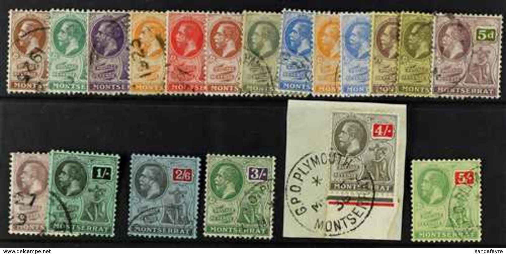 1922-29 Script Watermark Set (less 1d Carmine And 2s Values), SG 63/83, Fine Cds Used, The 4s On Original Piece (19 Stam - Montserrat