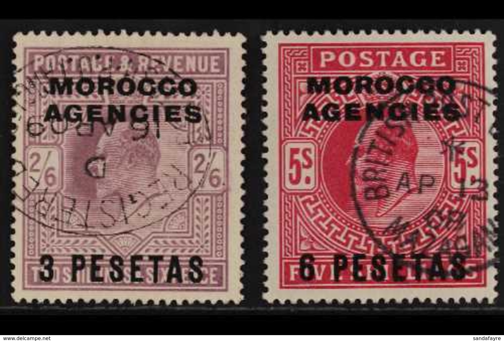SPANISH 1907-12 3p On 2s6d Dull Purple And 6p On 5s Deep Bright Carmine, SG 121a/122a, Very Fine Used. (2 Stamps) For Mo - Andere & Zonder Classificatie