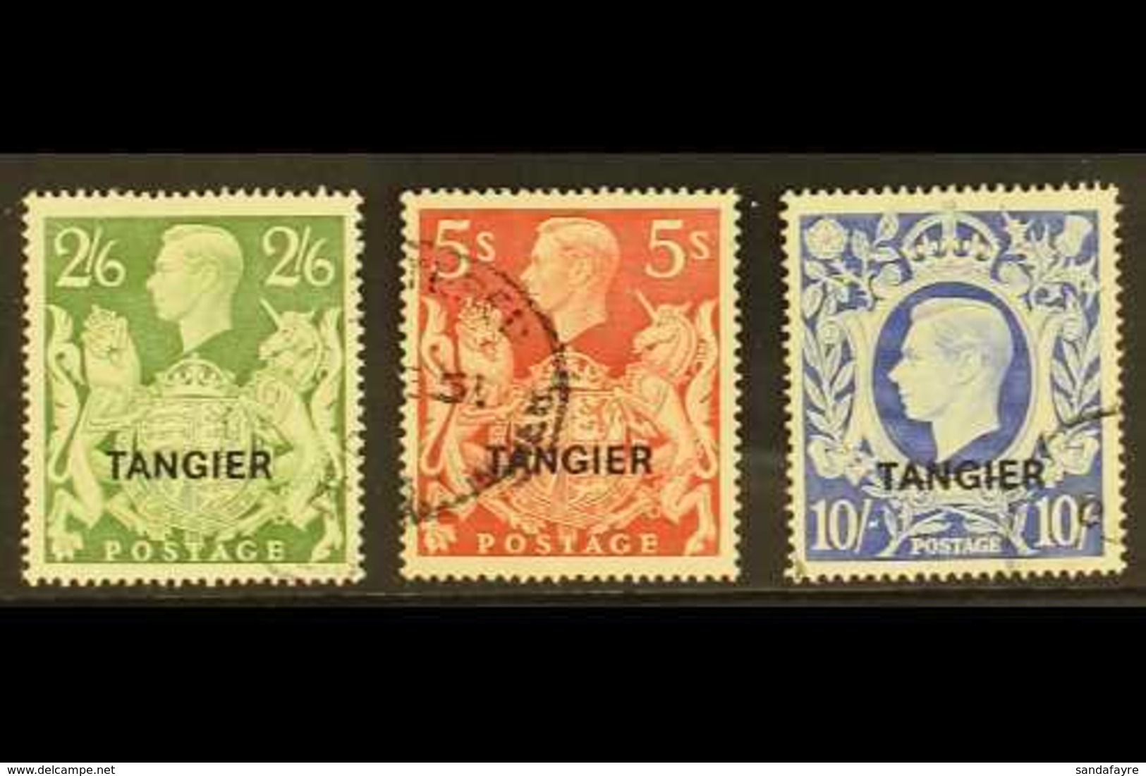 TANGIER 1949 2s6d, 5s & 10s KGVI GB Ovpts, Top Three Values, SG 273/5, Very Fine Used (3 Stamps). For More Images, Pleas - Sonstige & Ohne Zuordnung