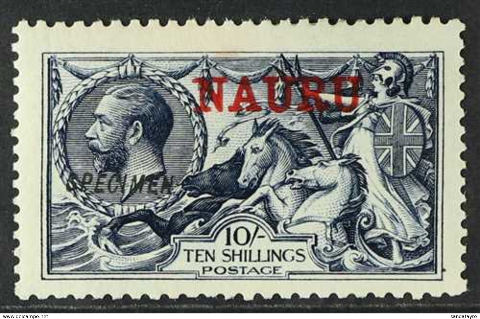 1916 - 23 10s Indigo Blue, Waterlow Seahorse, Ovptd "Specimen"SG 18s, Fine Mint (regummed). Scarce Stamp. For More Image - Nauru