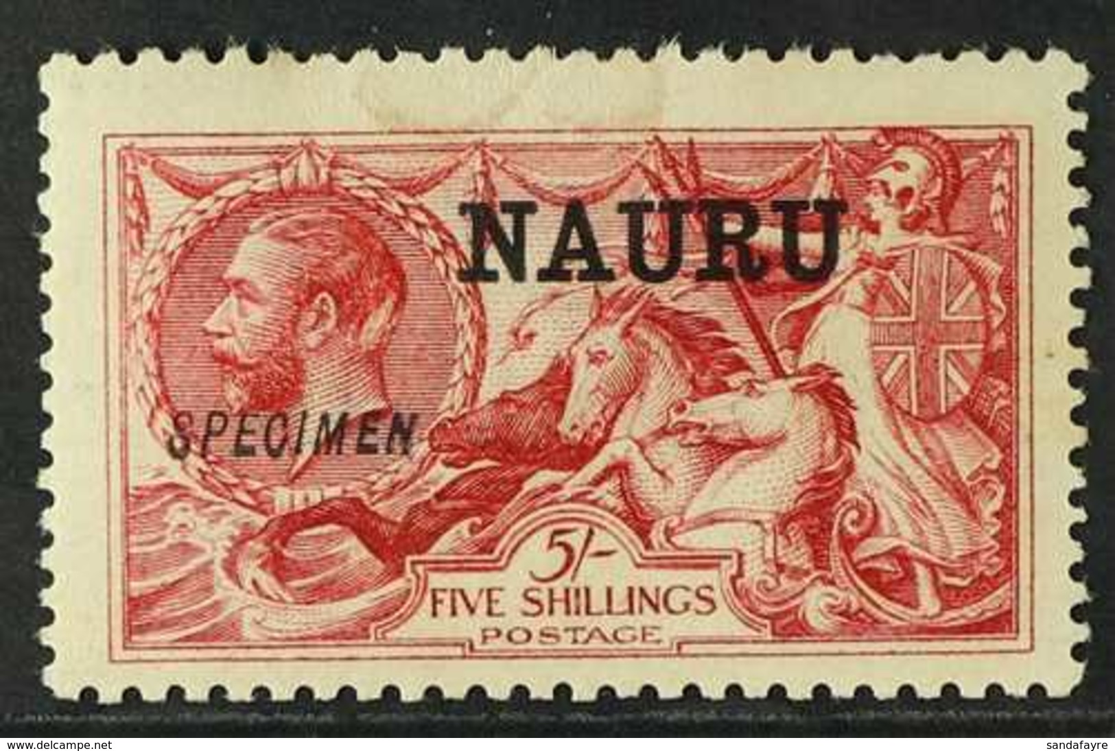 1916 - 23 5s Bright Carmine, DeLaRue Seahorse, Ovptd "Specimen", SG 22s, Mint. Some Toning And Staining, Scarce Stamp. F - Nauru