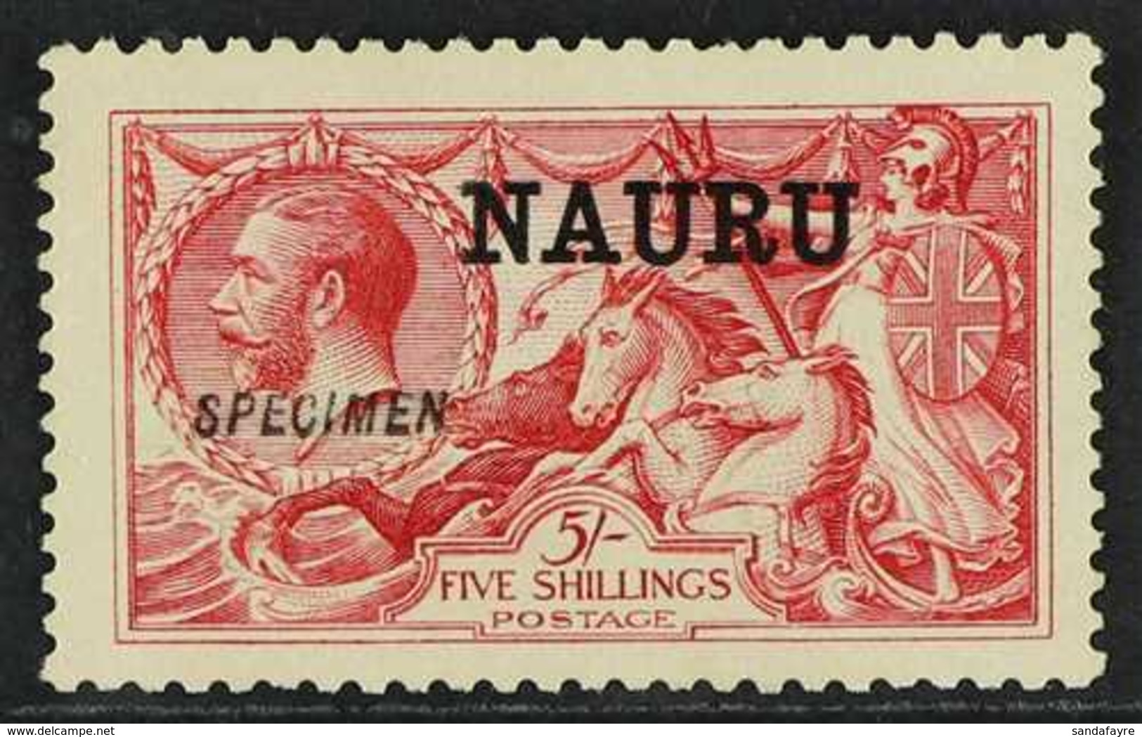 1916 - 23 5s Rose Carmine, Waterlow Seahorse, Ovptd "Specimen", SG 17s, Very Fine Mint No Gum. Ceremuga Cert. Rare Stamp - Nauru