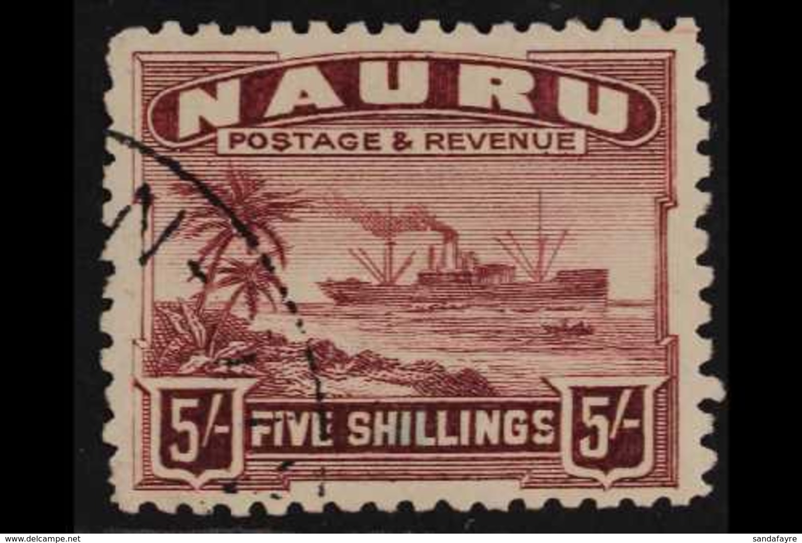 1924-34 5s Claret "Freighter" On Rough Surfaced Greyish Paper, SG 38A, Fine Used. For More Images, Please Visit Http://w - Nauru