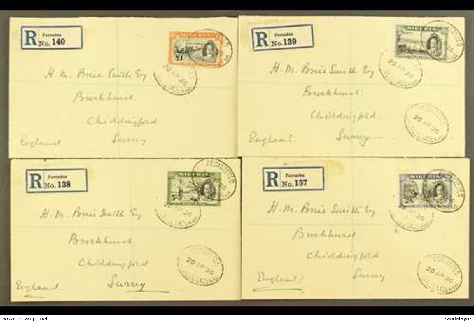 1936 Pictorial 2s6d To £1, SG 42/45, Each On A Separate Neat Registered Cover From Forcados To England, Highly Attractiv - Nigeria (...-1960)