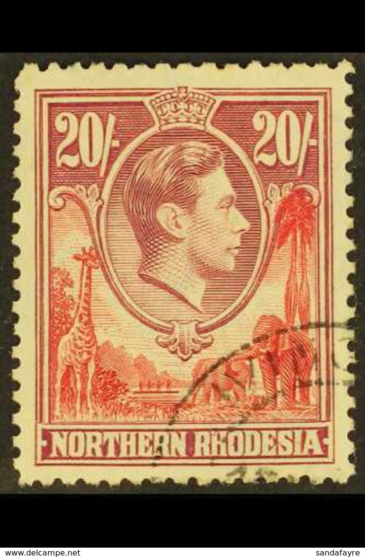 1938 20s. Carmine-red And Rose-purple, SG 45, Fine Cds Used.  For More Images, Please Visit Http://www.sandafayre.com/it - Noord-Rhodesië (...-1963)