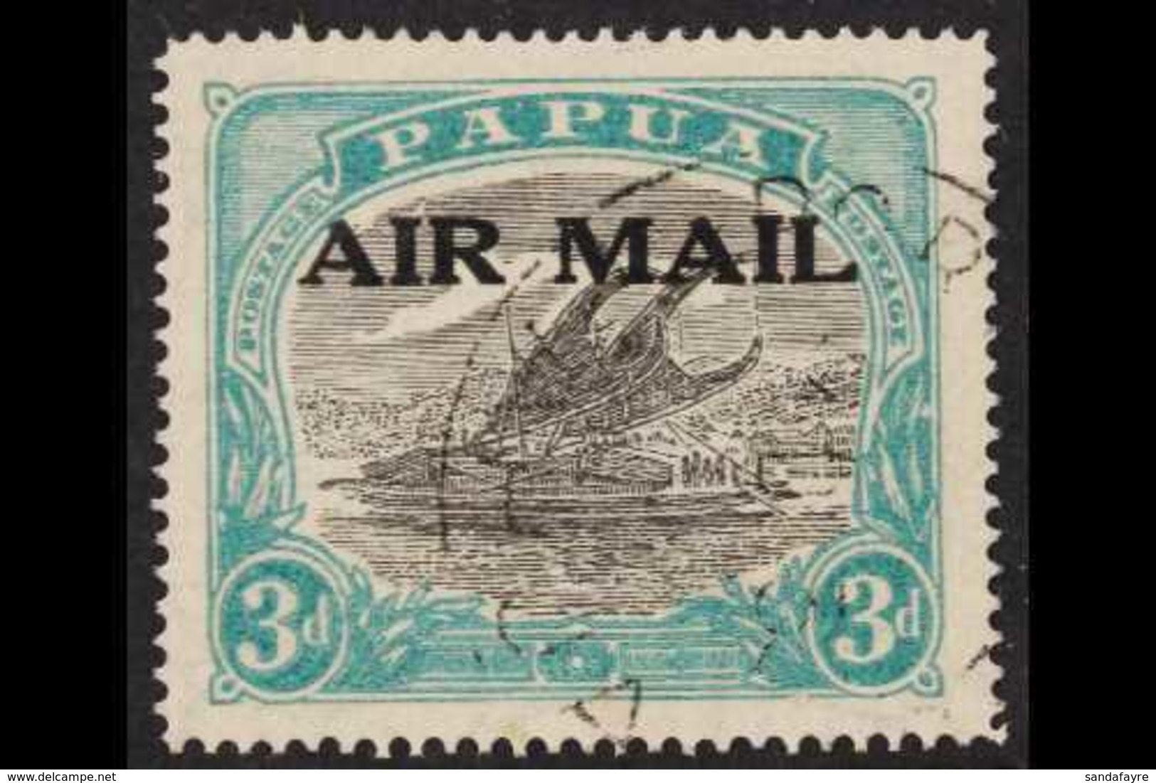 1929-33 3d Sepia-black And Bright Blue Green AIR MAIL Overprint, Harrison Printing SG 113, Very Fine Cds Used. For More  - Papúa Nueva Guinea