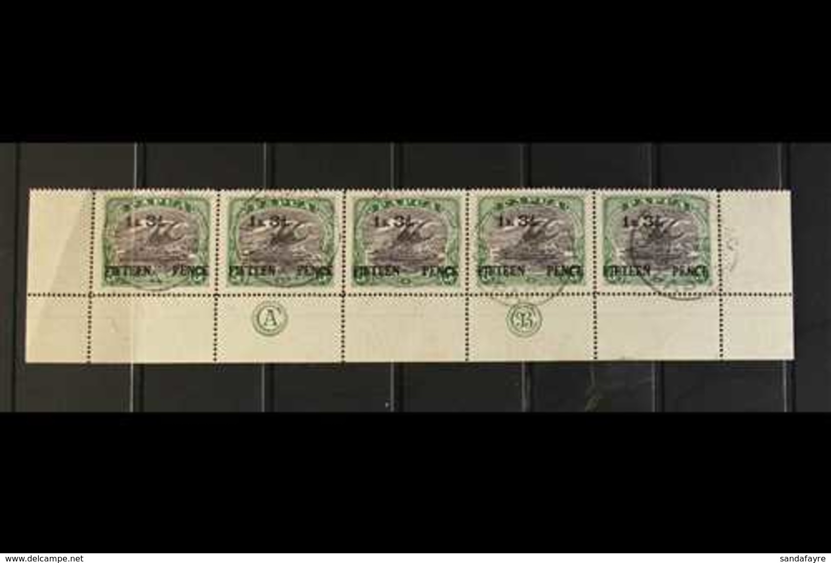 1931 1s3d On 5s Black And Deep Green, SG 123, Complete Lower Row Of The Sheet Showing JBC Imprint, Fine Port Moresby Cds - Papoea-Nieuw-Guinea