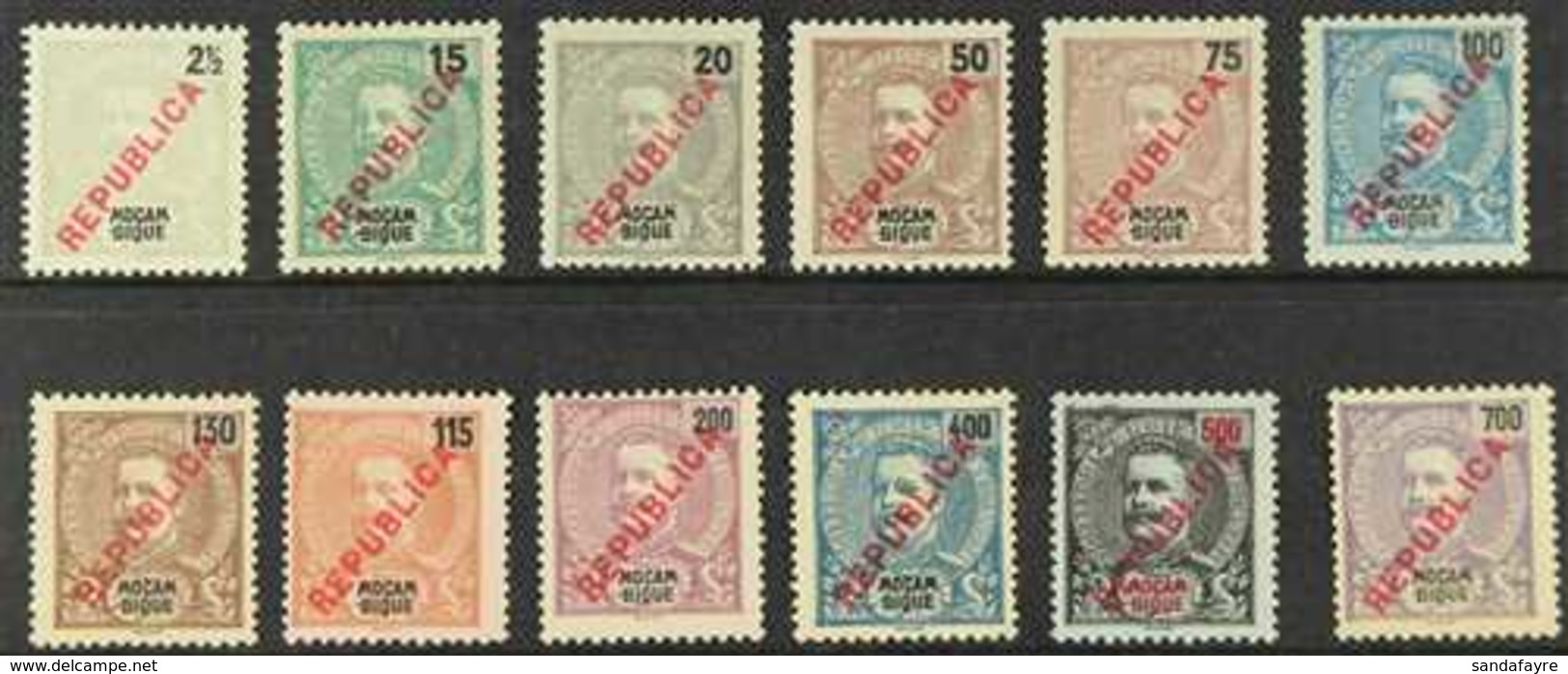 MOZAMBIQUE 1917 "REPUBLICA" Local Overprints In Red Complete Set (SG 234/245, Afinsa 189/200), Mint (some Without Gum),  - Andere & Zonder Classificatie