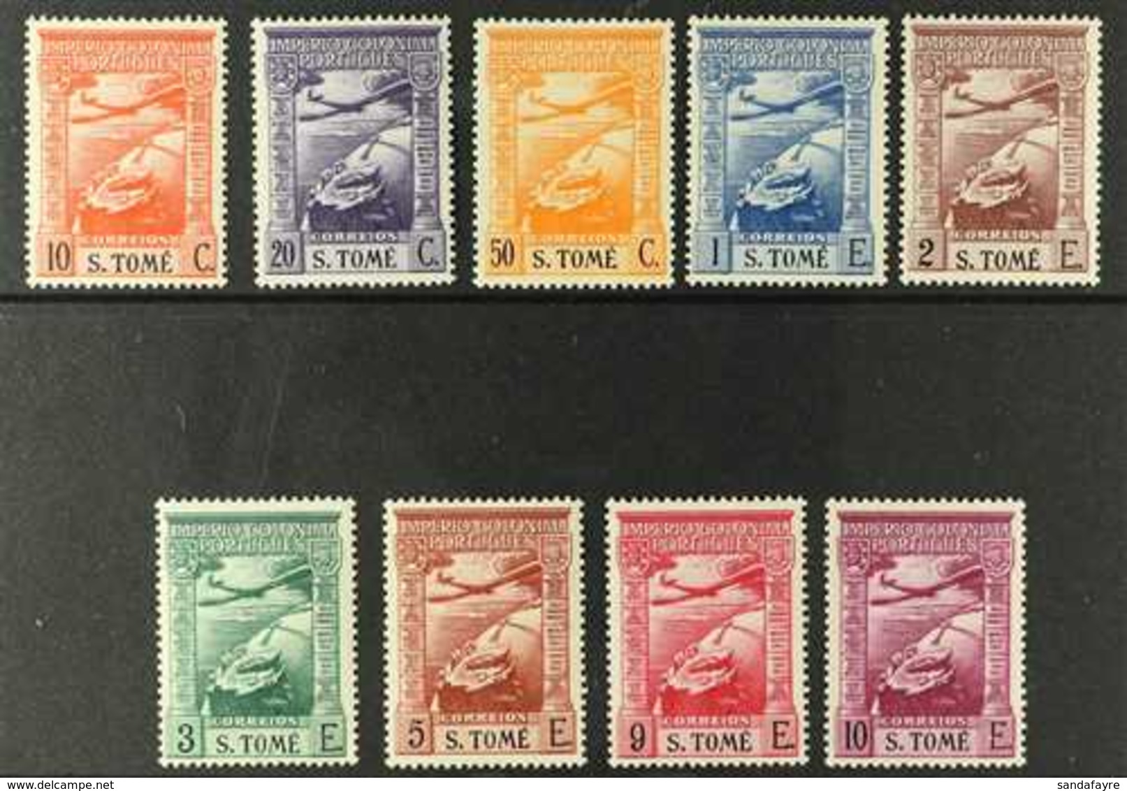 ST THOMAS & PRINCE ISLANDS 1938 Air 'S.TOME' Complete Set (SG 362/70, Afinsa 1/9), Superb Mint, Very Fresh & Attractive. - Andere & Zonder Classificatie