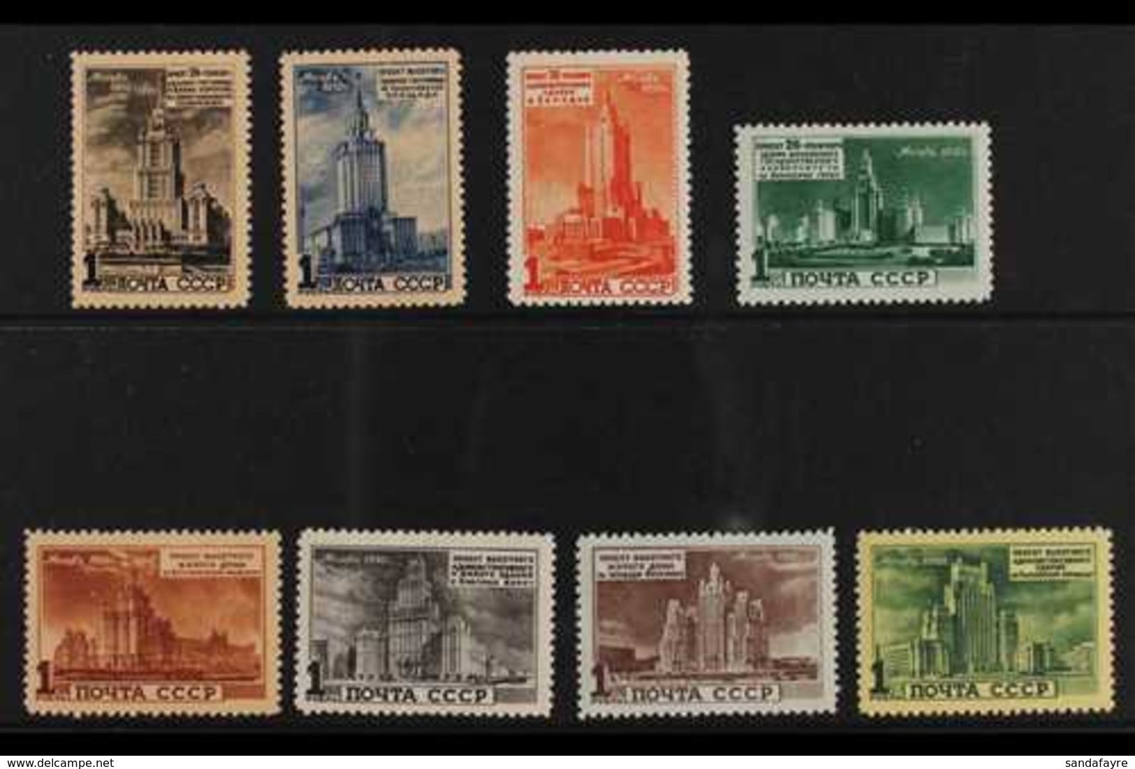 1950 Moscow Building Plan Complete Set (Michel 1527/34, SG 1657/64), Never Hinged Mint, Fresh & Attractive. (8 Stamps) F - Other & Unclassified