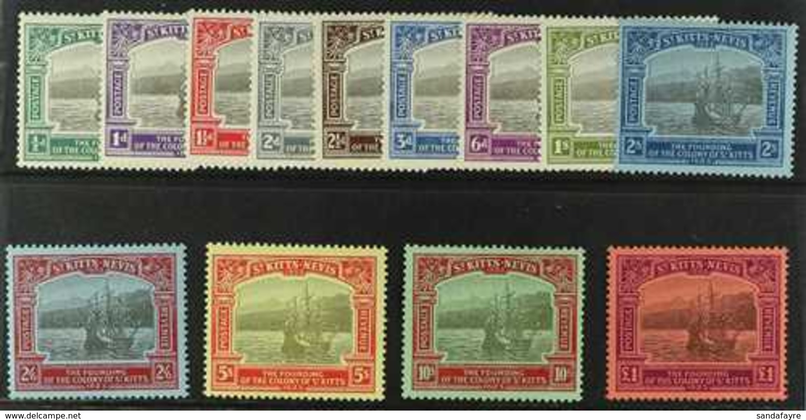 1923 Tercentenary Of The Colony Set Complete, SG 48/60, Superb Lightly Hinged Mint. (13 Stamps) For More Images, Please  - St.Kitts En Nevis ( 1983-...)