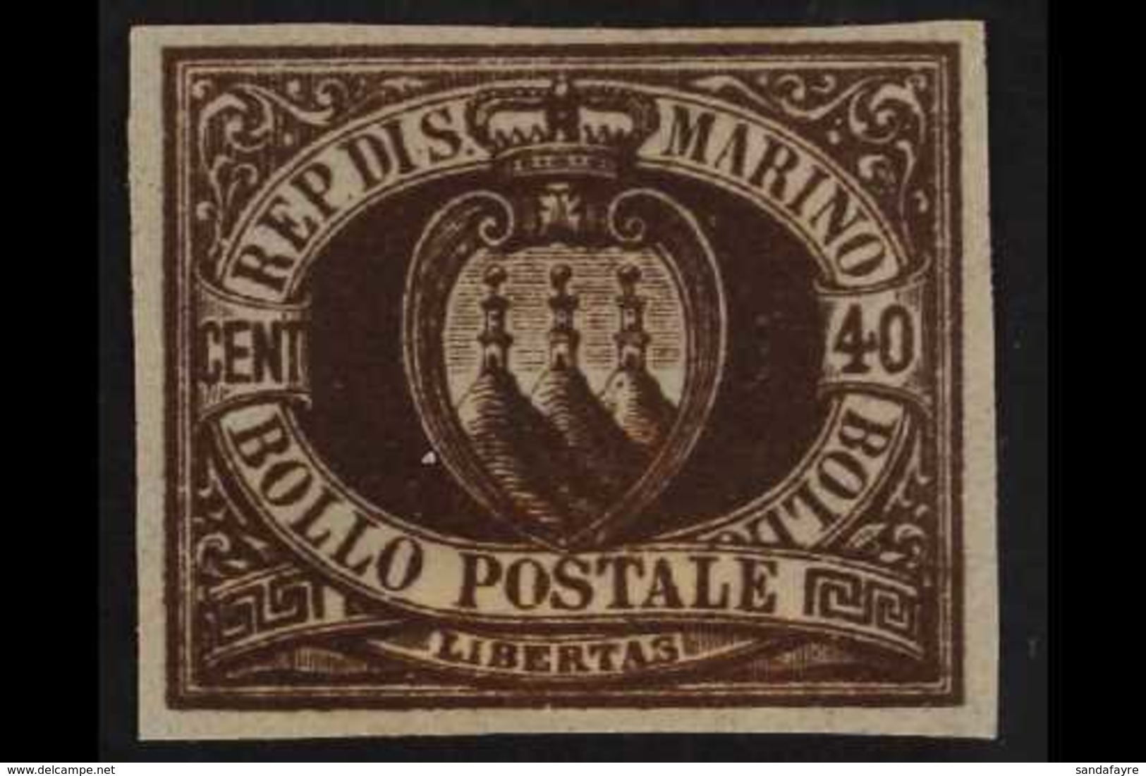 1892-4 40c Brown "Arms", Imperf Proof, Sass P17, Very Fine And Fresh. For More Images, Please Visit Http://www.sandafayr - Andere & Zonder Classificatie