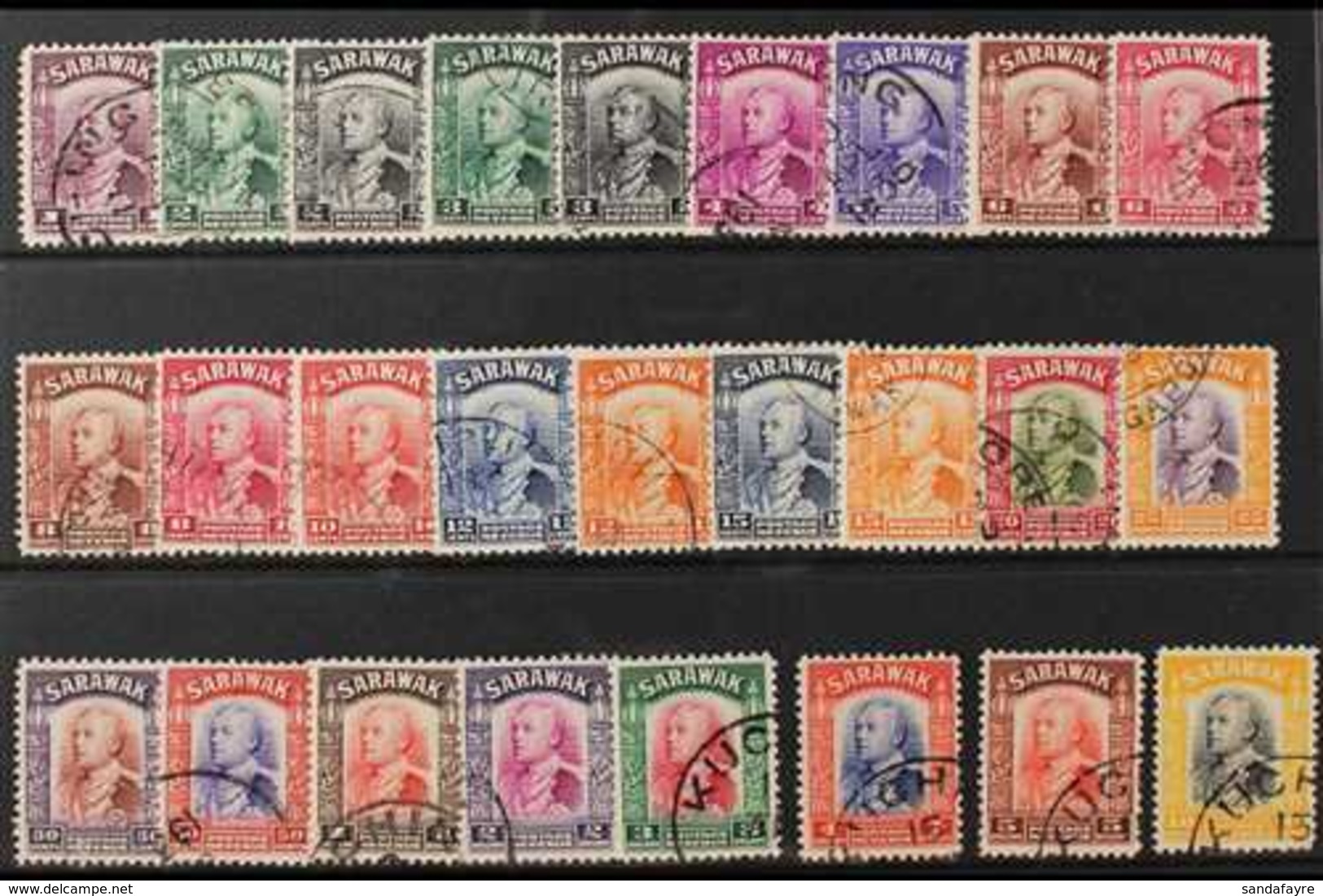 1934-41 Brooke Definitive Set Of 26, SG 106/25, All Stamps With Full Perfs (postmarks Covering Some Perfs). Very Fine Us - Sarawak (...-1963)