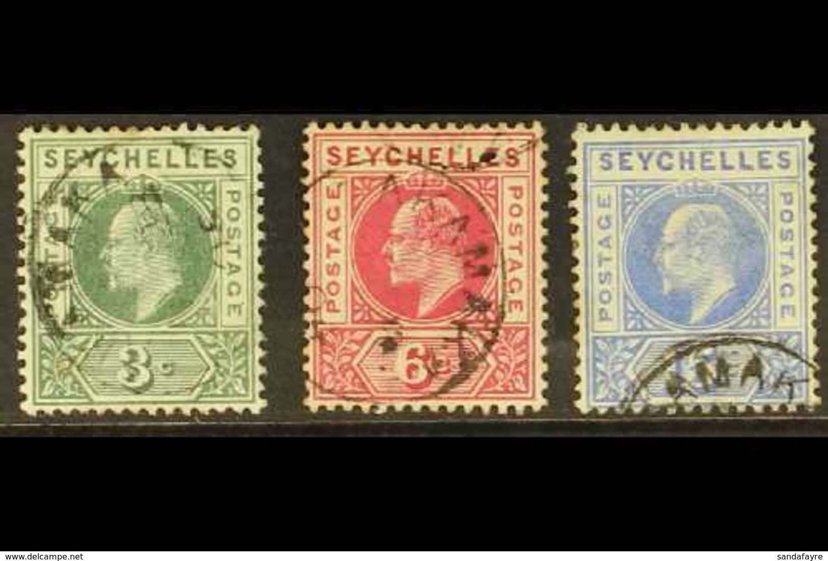 TAKAMAKA 1903 3c, 6c And 15c, SG 47/48, 50, Each With Clear Part Cds, Very Scarce Cancellations. (3 Stamps) For More Ima - Seychellen (...-1976)