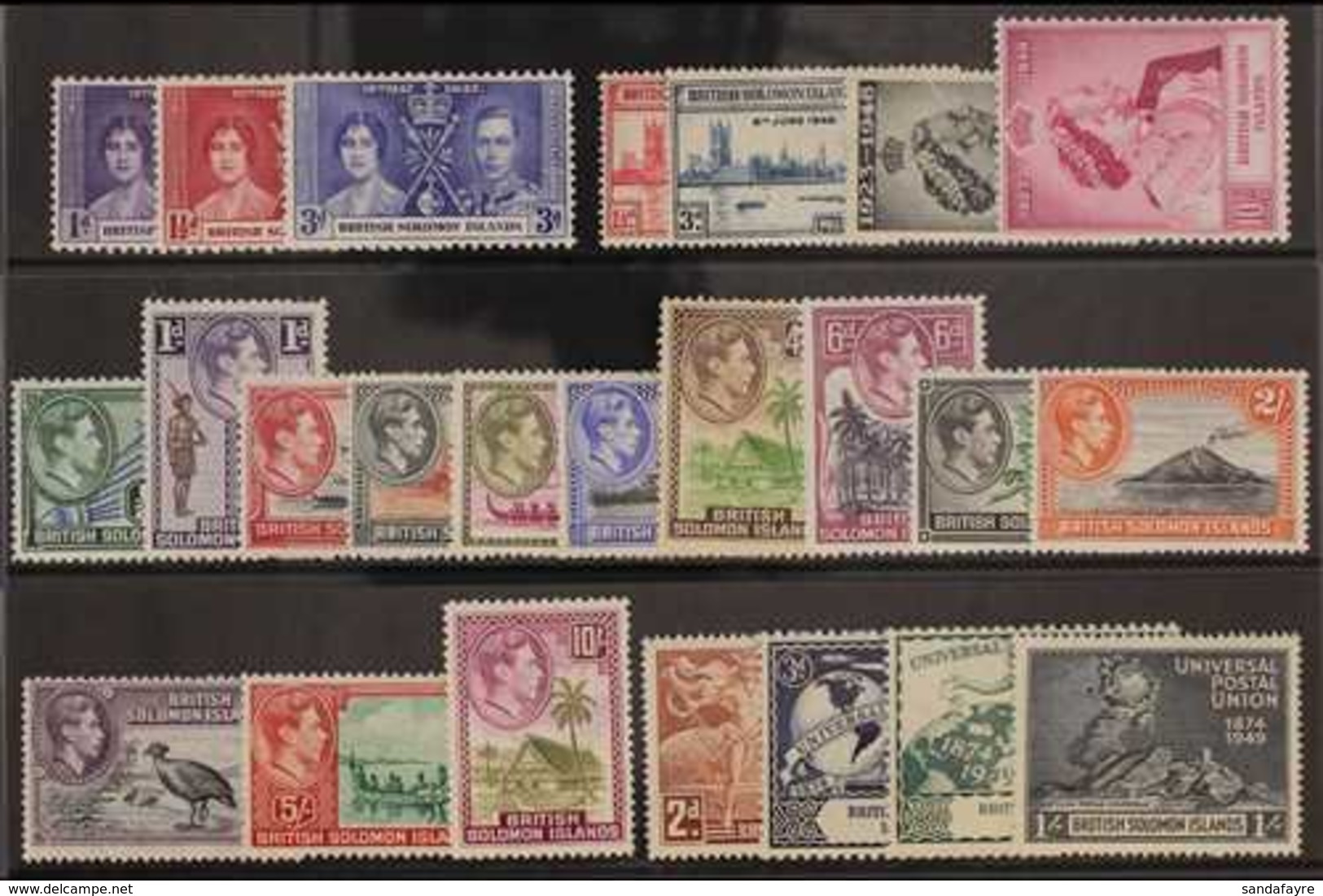 1937-52 COMPLETE KGVI MINT COLLECTION Presented On A Stock Card, Coronation To UPU, SG 57/80, Very Fine Mint (24 Stamps) - Salomonen (...-1978)