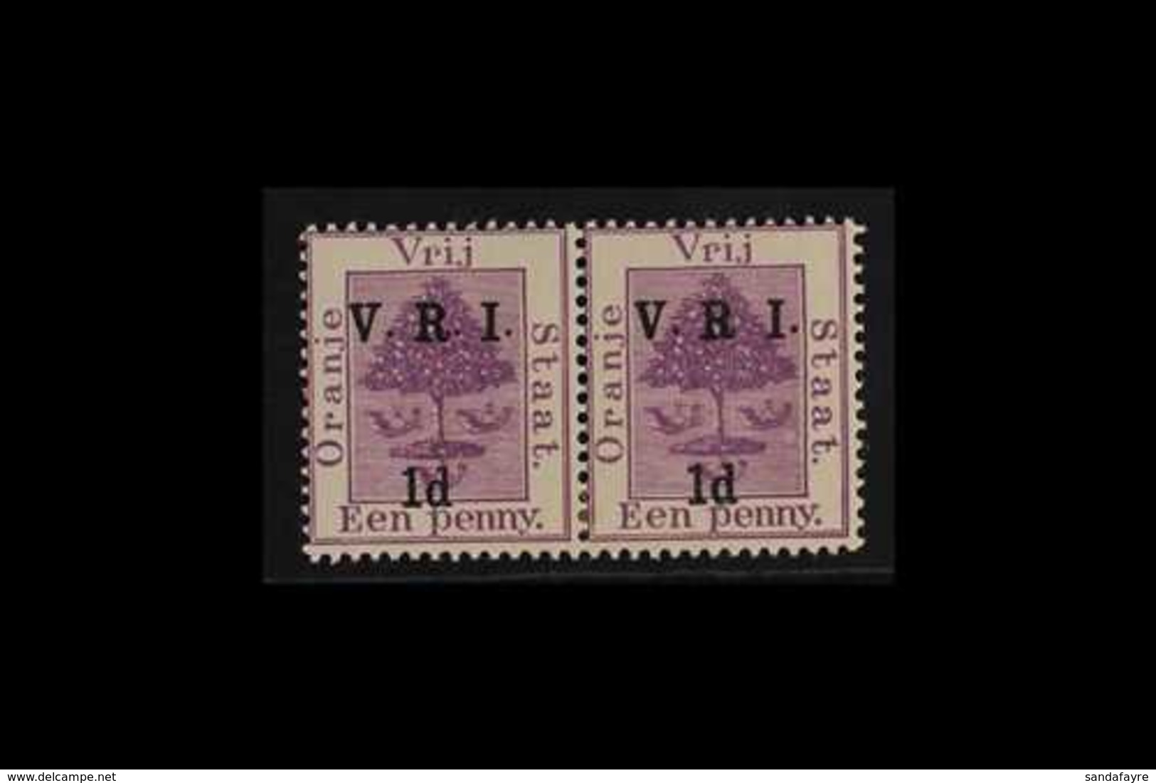 ORANGE FREE STATE 1d On 1d Purple, Raised Stops, Variety "no Stop After R" In Pair With Normal Very Fine Mint. For More  - Zonder Classificatie