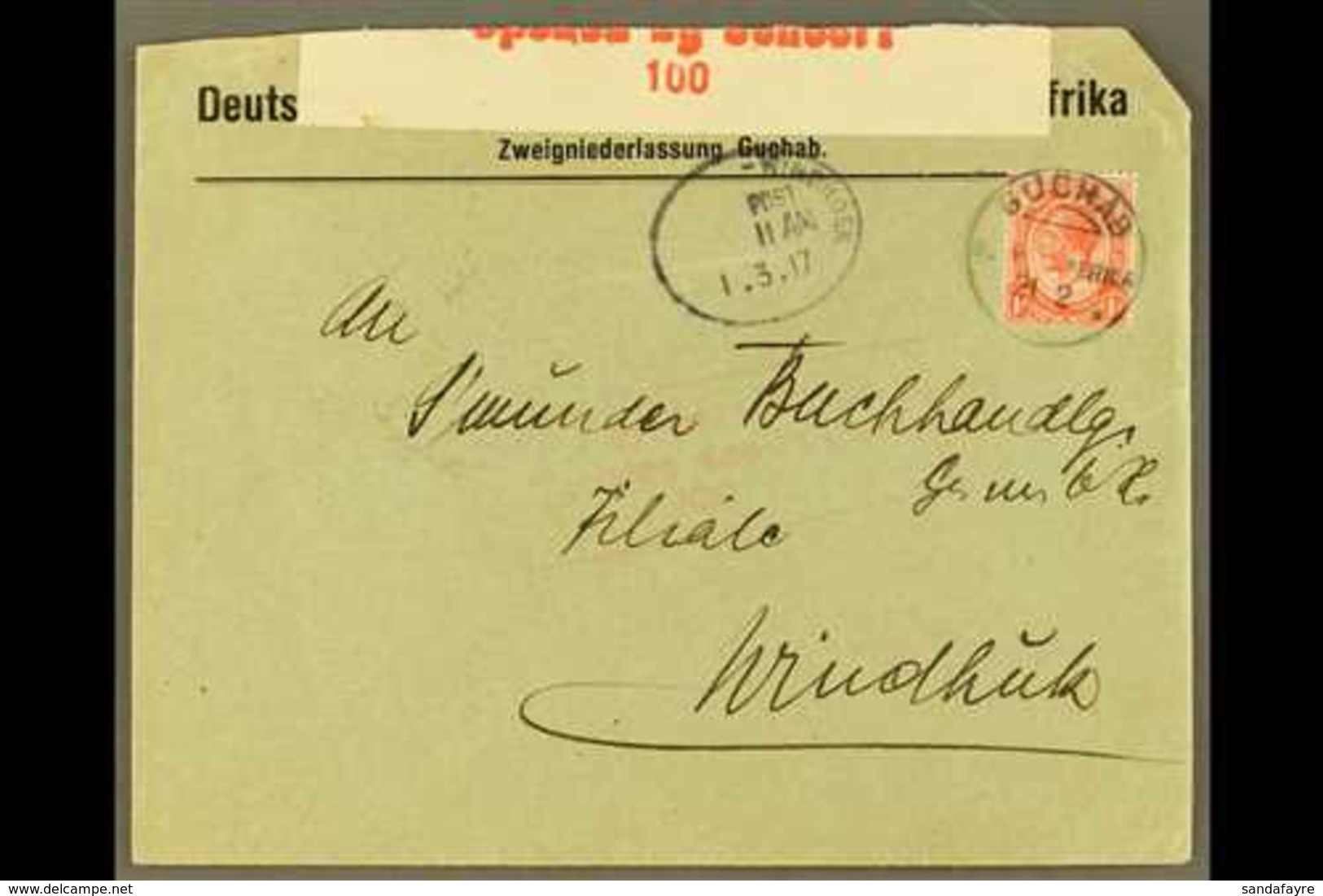 1917 (21 FEB) Censored Cover To Windhuk Bearing 1d Union Stamp Tied By "GUCHAB" Cds Cancel, Putzel Type B1b Oc (with No  - Zuidwest-Afrika (1923-1990)