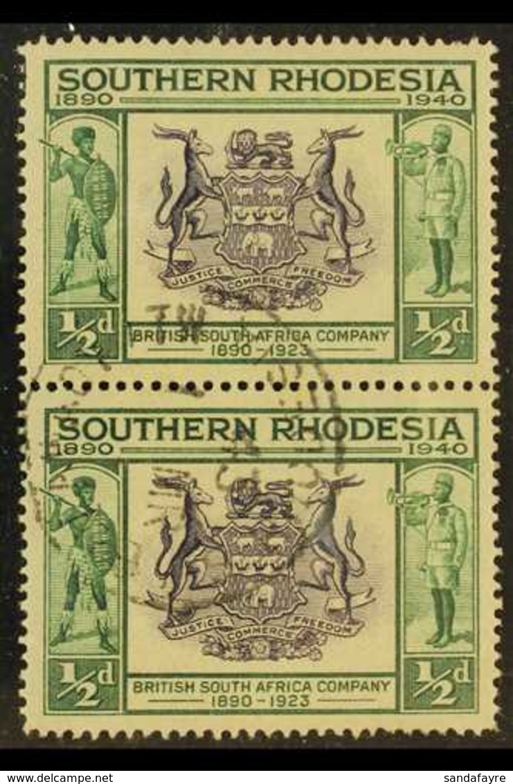 POSTMARK "BULAWAOY ITW" Relief Cancel (skeleton) With Inverted Date, Struck On 1940 ½d Golden Jubilee Pair, SG 53, Light - Zuid-Rhodesië (...-1964)