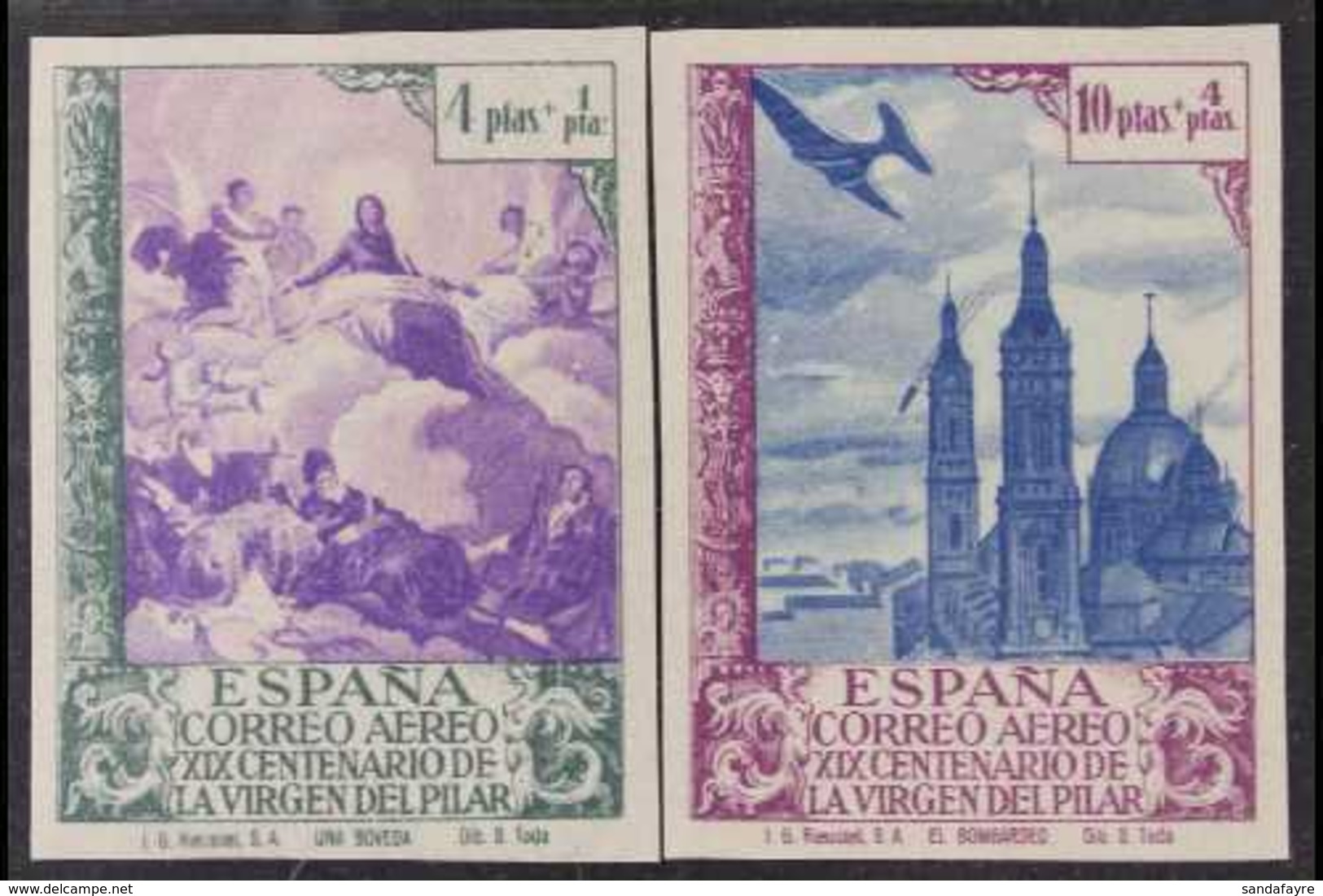 1940 4 Peseta & 10 Peseta "Zaragoza Restoration Fund" Air Post - High Values, Variety IMPERFORATE, Edifil 912s/13s, Neve - Andere & Zonder Classificatie